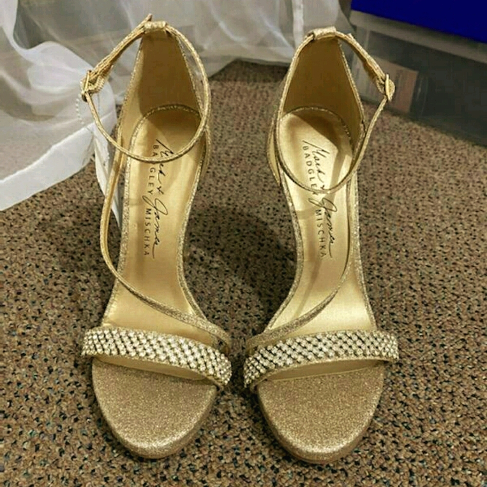 Women's prom gold strap glitter heels